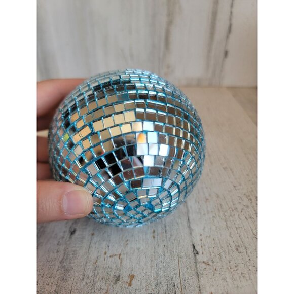 Blue Glass disco ball unique ornament Xmas dance vintage - Picture 3 of 14